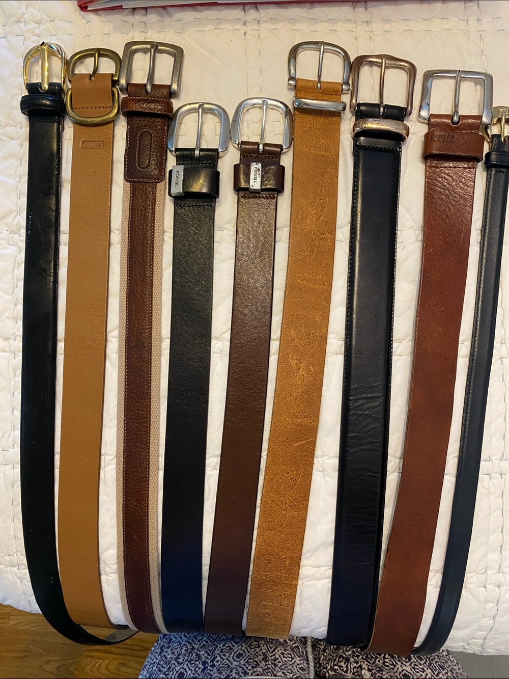 Bundle of 9 Leather Belts from Small to Large -Various Brands